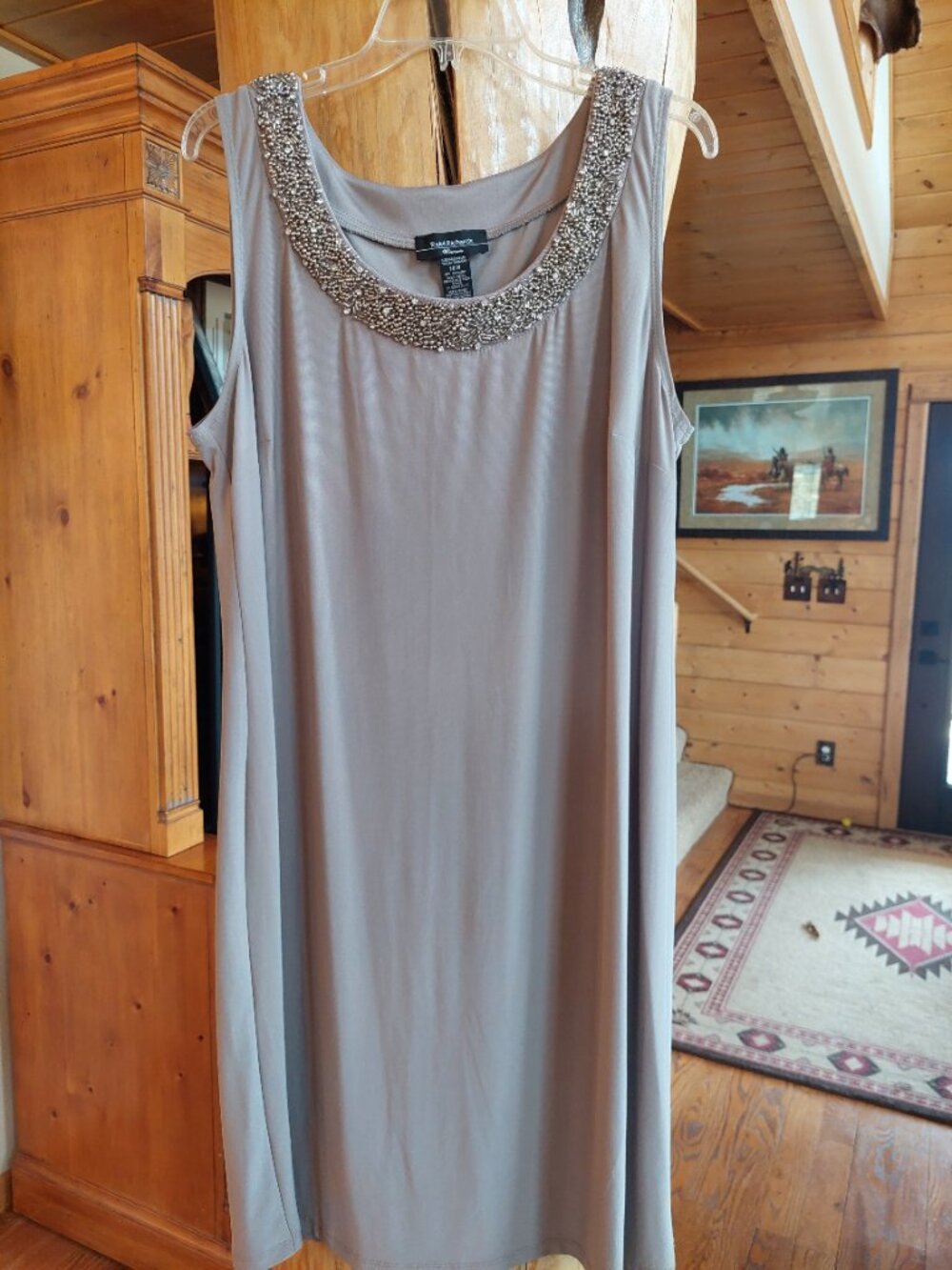 R & M Richards, Toupe 2 piece,sleeveless beaded dress, crop mesh jacket size 14w - Picture 4 of 11